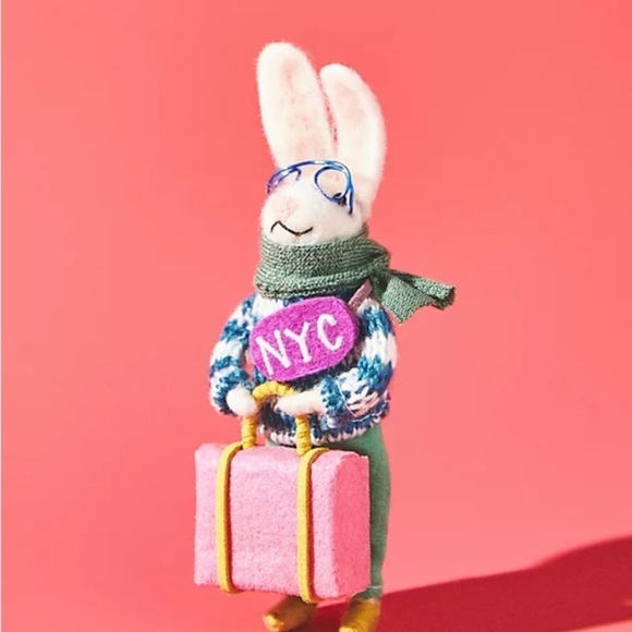 Anthropologie Other - Anthropologie Traveling Bunny New York Christmas Ornament